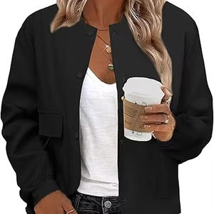 Custom Bomber <b>Jacket</b> <b>Women</b> Varsity Casual Button Down <b>Lightweight</b> Fall Fashion Short Outerwear with Pockets OEM - Product Image 1