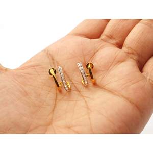 Pendientes de tuerca minimalistas de diamantes reales de oro sólido amarillo de 14K para mujer - Product Image 3