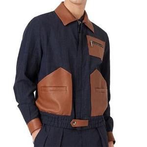 Chaqueta de Cuero Genuino y Lona con Botones Cubiertos, Manga Larga, Estilo Clásico, Personalizable OEM, Transpirable, Resistente al Viento, para Actividades al Aire Libre - Product Image 1