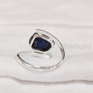Bague pour femme en pierre brute, Lapis Lazuli naturel, avec croix et griffes, en argent sterling 925, bijou de Noël - Product Image 5