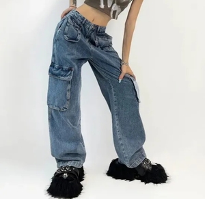 กางเกงยีนส์ขายาวสำหรับผู้หญิง, Y2K แฟชั่นทรงหลวมสไตล์คาร์โก้ขนาดพิเศษ - Product Image 5