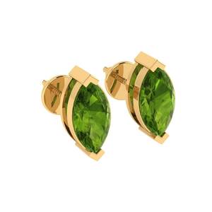White Gold Plated Sterling <b>Silver</b> Marquise <b>Stud</b> Earrings Peridot Gemstone (August Birthstone) 5.4mm Width 10.5mm Length Fashion - Product Image 1