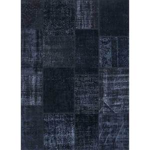Tapis en laine noués à la main grande surface Provenance Pae-3915, design patchwork gris et noir pour la décoration de la maison, du salon et du couloir - Product Image 1
