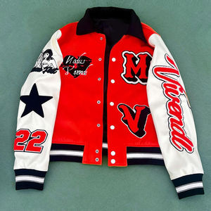 Chaqueta de Béisbol Personalizada al por Mayor con Logotipo, Estilo Urbano, Bloques de Color, para Invierno, para Hombre, Mangas de Cuero, Chaqueta Bomber, Chaquetas Universitarias - Product Image 4