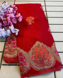 Indian Boutique Special Designer Pure crepe Khadi seda tejido sari rojo con blusa elegante La mayoría de las ventas Ropa de mujer india - Product Image 3