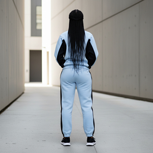 OEM/ODM Custom Made Streetwear Color Block Stand Up Collar Hoodie & jogger <b>Set</b> 100% Cotton Gym Wear Panelled Sweatsuit - Product Image 5