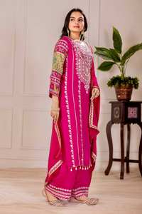 Traje Salwar de tela de seda Vichitra de diseñador, trabajo de secuencia bordada para bodas, fiestas, festivales, ropa India pakistaní - Product Image 2