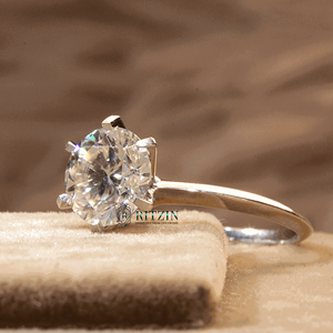 Juego de diamantes de corte redondo de 6 puntas, anillo de compromiso de estilo solitario para ella/mujer - Product Image 2