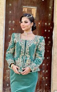 Elegant Designer 2024 <b>Wedding</b> Karakou Dress with Embroidery Green-<b>Jacket</b> Silk Material Beaded Crystal Glass Stones Dabka Work - Product Image 2