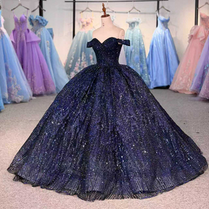 Impresionante Vestido de Quinceañera Azul Marino con Lentejuelas y Falda Abultada para Mujer, Modelo 5675 - Product Image 2