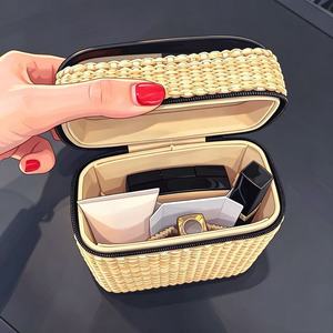 Small woven lipstick perfume bag leather portable zipper skin care cosmetics <b>box</b> packaging portable jewelry storage <b>box</b> - Product Image 5