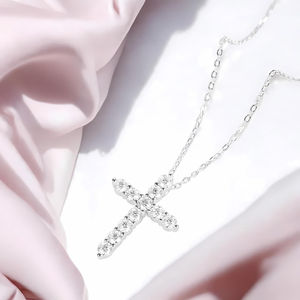 Clásico cristiano Moissanite Cruz colgante Pave Moissanite diamante 925 plata esterlina Cruz cadena COLLAR COLGANTE - Product Image 5