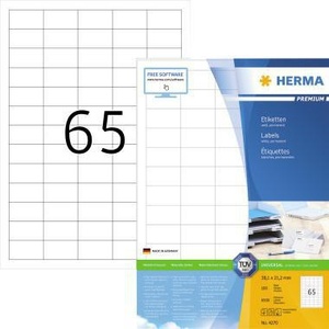 Etiquetas Universales Premium HERMA de 38.1 x 21.2 mm, Papel Blanco No Removible, 6,500 Etiquetas/Paquete, Accesorios para Carpetas de Archivo - Product Image 1