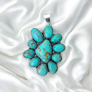 Wholesale Most Trending 925 Sterling Silver Natural Arizona Turquoise Pendant <b>Charm</b> Necklace for Women Gold Bezel Setting for - Product Image 2