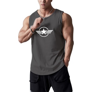 Camiseta de algodón Premium XL personalizada para hombre, camiseta sin mangas, camiseta transpirable de alta calidad para gimnasio y Fitness, camiseta informal lavada con serigrafía - Product Image 1
