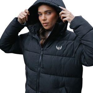 Manteau long matelassé noir pour femme, veste d'hiver à capuche, entièrement zippée, isolée, vêtement d'extérieur chaud et décontracté pour le froid - Product Image 3