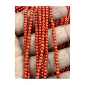 Perles de collier de corail italien naturel perles en forme de boule ronde lisse 2.5mm 20 pouces perles de pierres précieuses à la mode distributeurs en gros