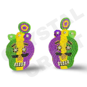 Boucles d'oreilles perlées Mardi Gras pour femme Patriotique Orange Blanc Bleu Couleur pour mariage ou jour commémoratif - Product Image 3