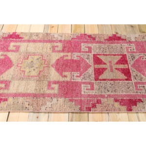 Tapis de 3,1 x 10,1 pieds, tapis turc vintage, tapis en laine géométrique rose - Product Image 3