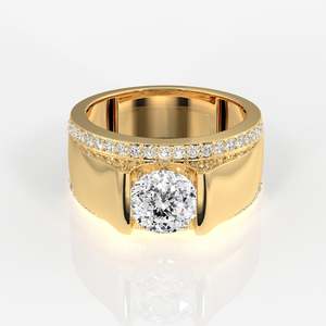 Men's 18K Yellow Gold <b>Ring</b> with Portuguese Cut Lab Grown <b>Diamond</b> Premium <b>Diamond</b> <b>Rings</b> - Product Image 1