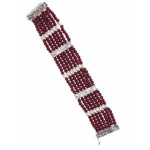 925 Sterling Silver 7-Row Garnet Thick <b>Bracelet</b> for Gift Occasions - Product Image 3