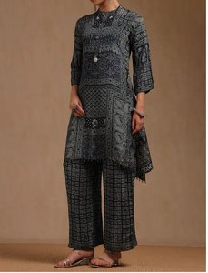 Elegante ajuste holgado azul oscuro impreso mujeres Kurta Palazzo conjunto indio y paquistaní ropa mujer Casual vestido étnico - Product Image 6