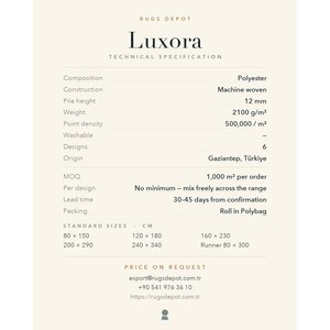 พรมโพลีเอสเตอร์ขายส่ง LUXORA LX002 หลายสี ผลิตด้วยเครื่องจักร พรมตุรกี สำหรับห้องนั่งเล่น โครงการโรงแรม - Product Image 4