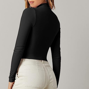 Basic Mock Neck Women's <b>Crop</b> <b>Tops</b> Custom High Quality Slim Fit Long Sleeve Fitted Lightweight Oem Workout Shirts for Women <b>Crop</b> - Product Image 2