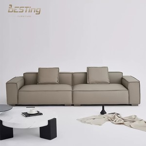 Sofá de Cuero de Primera Calidad de Diseño Minimalista Italiano para Sala de Estar, con Cojines y Respaldo Rellenos de Plumón, Sofá de 2/3/4 Plazas - Product Image 1