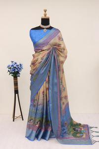 Saree traditionnel indien de créateur à séquence lourde Vêtements en chinon de haute qualité pour adultes pour mariages et fêtes - Product Image 3