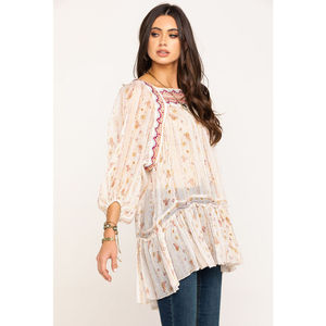 Tunica in Chiffon Bianco con Stampa Floreale per Donna, Taglia XS, Stile Danza e Moda - Product Image 3