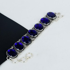 Blue Sapphire Gemstone Handmade 925 Sterling Silver Glowing Tennis <b>Bracelet</b> GIA Certified Luxury Jewelry Birthday Anniversary - Product Image 2