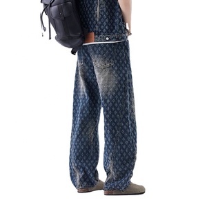 <b>Men's</b> New Vintage Wash Stonewashed Flower <b>Jeans</b> High Street American Style 3D Pattern Button Decoration for Winter Fashion Wear - Product Image 3