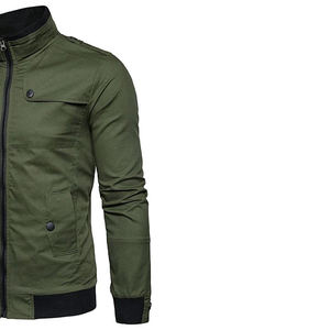 Chaqueta de Bombardero a prueba de viento frontal sólida de otoño Vintage para hombre con cierre de cremallera y procesamiento terminado - Product Image 5