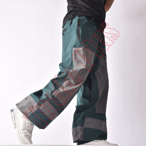 Pantalon de neige bicolore vert et gris 2026 avec tissu imperméable, taille à cordon de serrage, poches zippées et ourlet élastique - Product Image 3