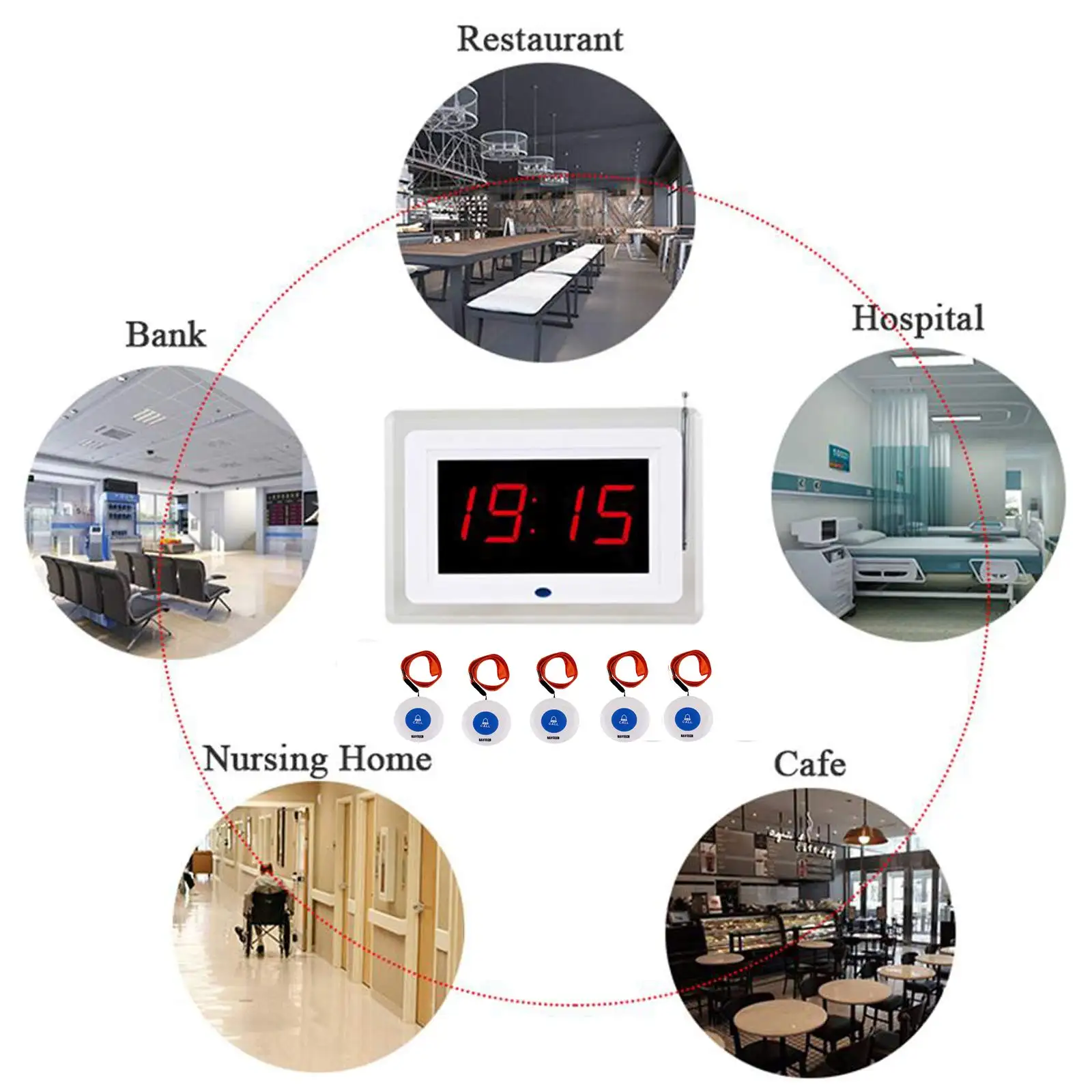 DAYTECH 1 Receiver 15 Tombol Transmitter Anti Air, Sistem Pemanggil Pelayan Nirkabel UNTUK RESTORAN