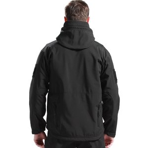 Veste polaire à capuche pour homme, coupe-vent, softshell, style vêtements de travail tactiques, fermeture éclair, noire, pour l'hiver et les activités de plein air - Product Image 2