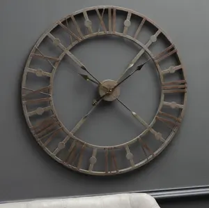 AK latón antiguo nuevo diseñador Metal redondo plata envejecido latón hierro Reloj de pared en 60 CM para Decoración
