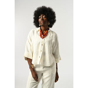 Camicia da Donna 100% Lino ECRU con Maniche di TRUVAKAR Collezione Design Elegante - Product Image 4