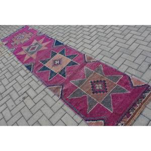 พรมขนแกะสีน้ำตาลสีชมพูแบบดั้งเดิม2.7 x 11.3ft ห้องโถงสี่เหลี่ยมลายเย็บปะแบบตุรกีสำหรับทางเข้าห้องนอน3D พรมยางทอ - Product Image 4