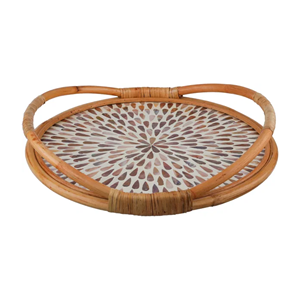 Bandeja Redonda Clásica de Ratán con Base de Nácar, Bandeja de Ratán Ecológica para Decoración de Mesa, Hecha en Vietnam - Product Image 6