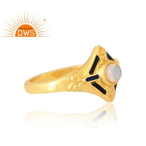 แหวนพลอยโอปอลจากเอธิโอเปียนธรรมชาติชุบทอง18K 925ออกแบบได้ตามต้องการเครื่องประดับสำหรับผู้หญิงเป็นของขวัญ - Product Image 4