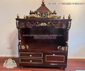 Pavo real estilo oro pulido teca madera Mandir brillante dorado Pavo Real tallado templo para el hogar único Pavo Real diseño hogar templo decoraciones - Product Image 4