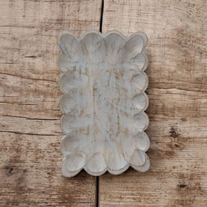 Bandejas vacías con borde festoneado para servir, forma rectangular texturizada, Juego de 2, decoración de mesa y cocina de madera de mango blanco tallado a mano - Product Image 3