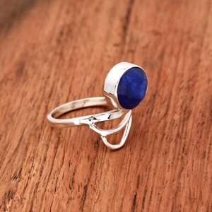 Bague saphir en argent sterling 925 ronde bague en pierres précieuses bleues Boho bijoux faits à la main cadeau pour les femmes - Product Image 3