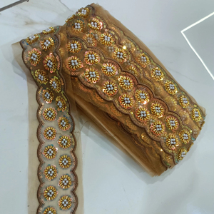 Elegant Hand <b>Beaded</b> Lace Trim for Bridal and Evening Gowns High Quality <b>Beaded</b> Lace <b>Fabric</b> for Wedding Dresses and Garments - Product Image 1