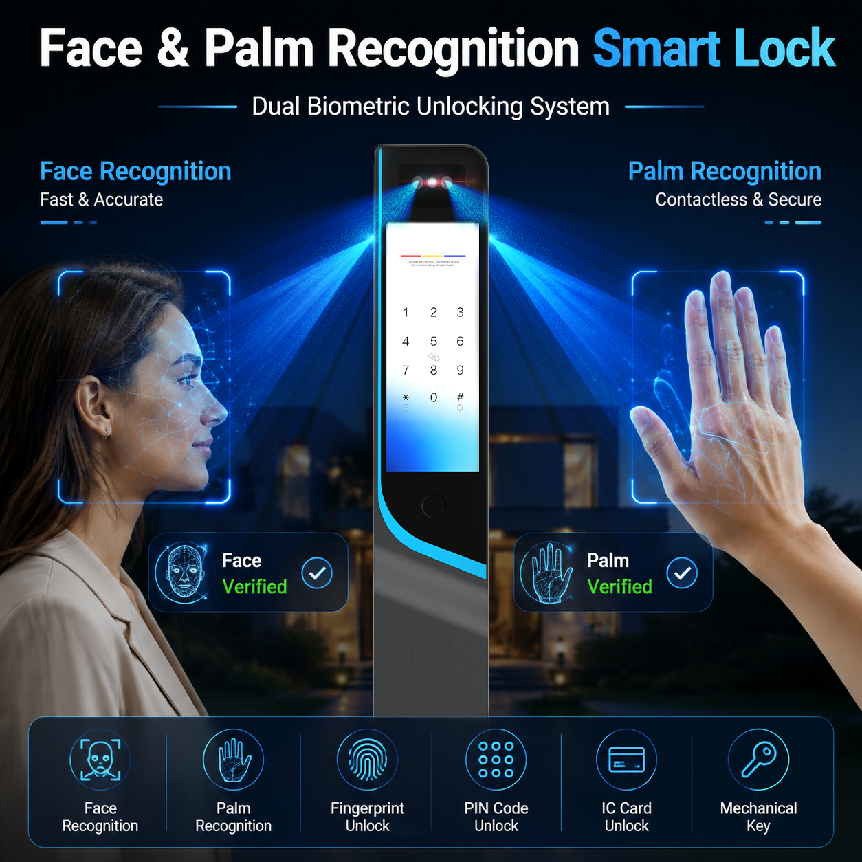 Tuya Wifi Dual Screen Visual Smart Door Lock with 6.8 Inch Front HD Screen 4.5 Inch IPS Indoor Display and Face Recognition · image 5