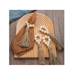 Porte-serviette en perles de bois 6 pièces couleur bois naturel et table à manger article décoratif design unique - Product Image 5