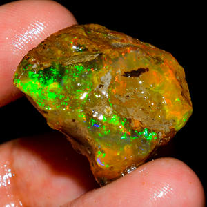 พลอยโอปอลเอธิโอเปียอัญมณีหยาบ, โอปอลเอธิโอเปีย, พลอยหลวม, โอปอลไฟหลายไฟ, พลอยโอปอลธรรมชาติ, 38.5 cts. R-88 - Product Image 1