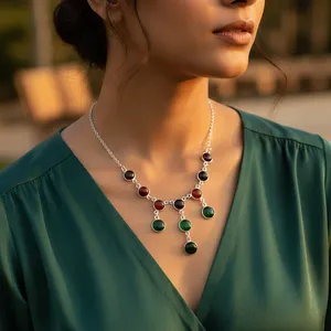 Collier en argent sterling 925 avec perles fines et pierres précieuses, cadeau pour femme, bijoux, nouveautés - Product Image 3